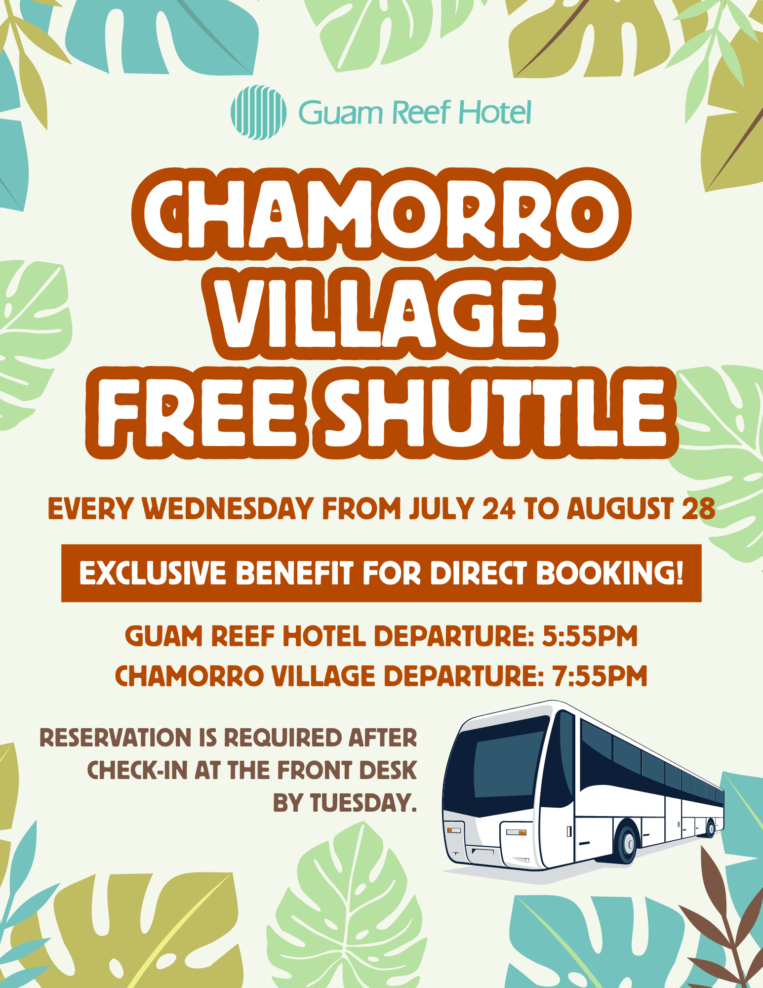 【7/24/24~8/28/24】Chamorro Village Free Shuttle (Complimentary to Hotel Official Website Bookings)